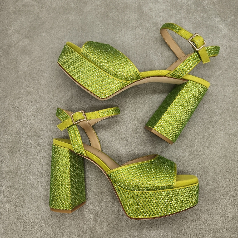 ANTONIO MELANI Lime Green Crystal Platform Sandals - Picture 6 of 15
